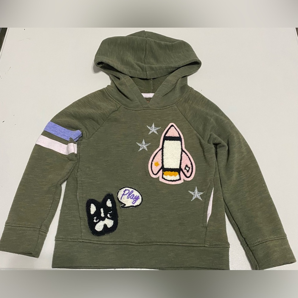 Cat & Jack Olive Hoodie with Rocket and Dog Patches